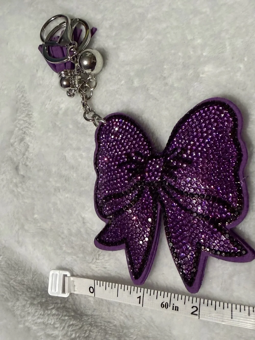 Purple & Black Rhinestone Bow Keychain o/ Bag Charm